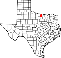 Karta över Texas med Montague County markerat
