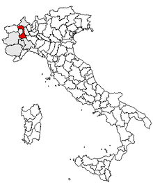 Karta över Italien, med Vercelli (provins) markerat