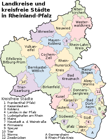 Distrikt och distriktfria städer i Rheinland-Pfalz