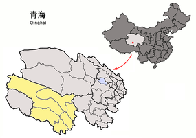 Tibetanska autonoma prefekturen Yushus läge i Qinghai, Kina.