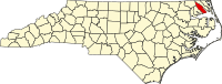 Karta över North Carolina med Pasquotank County markerat