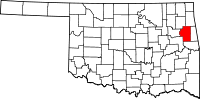 Karta över Oklahoma med Cherokee County markerat