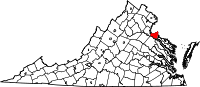 Karta över Virginia med King George County markerat