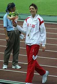 Blanka Vlašić som guldmedaljör i Osaka 2007.