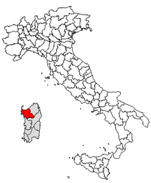 Karta över Italien, med Sassari (provins) markerat