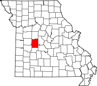 Karta över Missouri med Benton County markerat