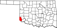 Karta över Oklahoma med Harmon County markerat