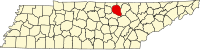 Karta över Tennessee med Overton County markerat