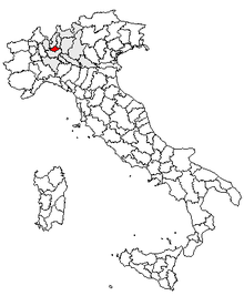 Karta över Italien, med Monza e Brianza (provins) markerat