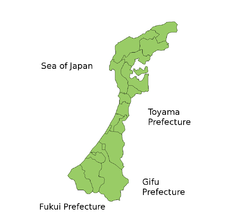 Karta över Ishikawa prefektur.