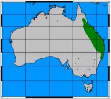 Utbredningsområde i Australien (grön)