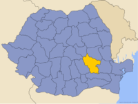 Administrativ karta över Rumänien med distriktet Buzău utsatt