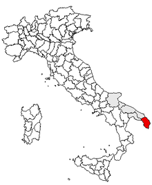 Karta över Italien, med Lecce (provins) markerat