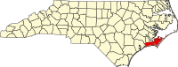 Karta över North Carolina med Carteret County markerat