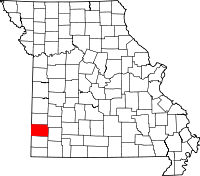Karta över Missouri med Jasper County markerat