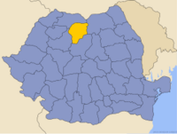 Administrativ karta över Rumänien med distriktet Bistriţa-Năsăud utsatt