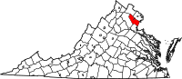 Karta över Virginia med Prince William County markerat