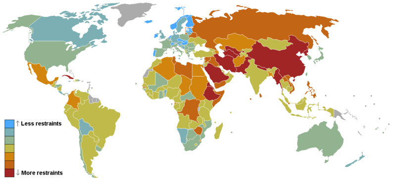 Fil:Reporters Without Borders 2006 Press Freedom Rankings Map.PNG