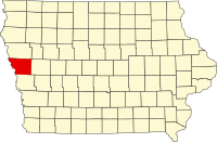 Karta över Iowa med Monona County markerat