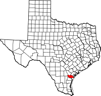 Karta över Texas med San Patricio County markerat