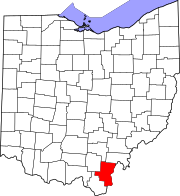 Karta över Ohio med Gallia County markerat