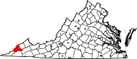 Karta över Virginia med Wise County markerat