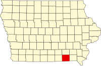 Karta över Iowa med Davis County markerat
