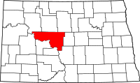 Karta över North Dakota med McLean County markerat