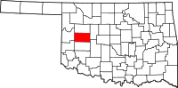 Karta över Oklahoma med Custer County markerat