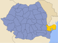 Administrativ karta över Rumänien med distriktet Tulcea utsatt