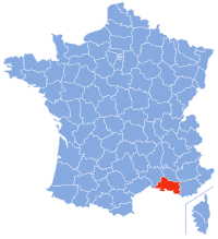 Bouches-du-Rhônes läge i Frankrike