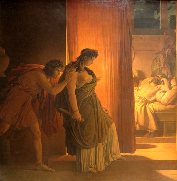 Fil:Gérin Clytemnestre hésitant avant de frapper Agamemnon endormi Louvre 5185.jpg