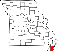 Karta över Missouri med Pemiscot County markerat