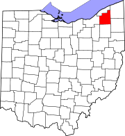 Karta över Ohio med Geauga County markerat