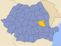 Administrativ karta över Rumänien med distriktet Vrancea utsatt