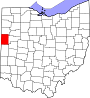 Karta över Ohio med Mercer County markerat