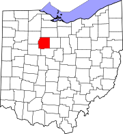 Karta över Ohio med Wyandot County markerat