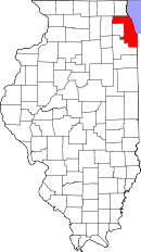 Karta över Illinois med Cook County markerat