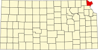 Karta över Kansas med Doniphan County markerat