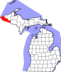 Karta över Michigan med Gogebic County markerat