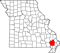 Karta över Missouri med Stoddard County markerat