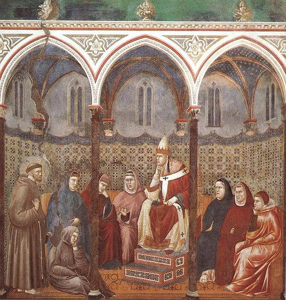 Fil:Giotto - Legend of St Francis - -17- - St Francis Preaching before Honorius III.jpg