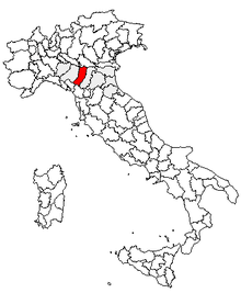 Karta över Italien, med Reggio Emilia (provins) markerat