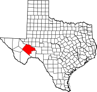 Karta över Texas med Pecos County markerat