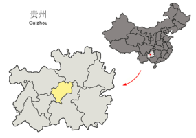 Guiyangs läge i Guizhou, Kina.