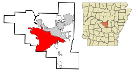 Geografiskt läge i Pulaski County och delstaten Arkansas
