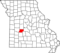 Karta över Missouri med Hickory County markerat