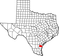 Karta över Texas med Nueces County markerat