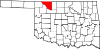 Karta över Oklahoma med Woods County markerat