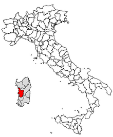 Karta över Italien, med Oristano (provins) markerat